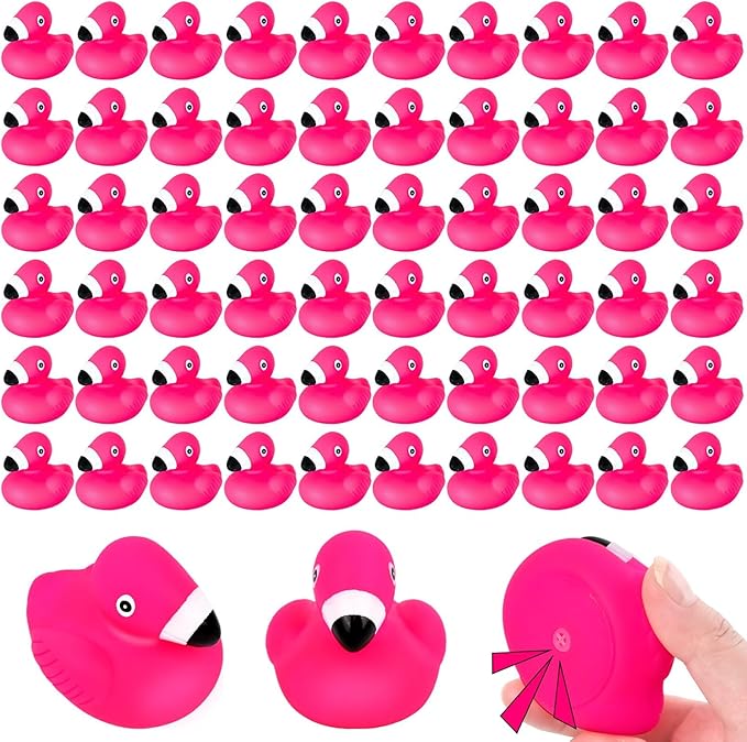 20PCS Adorable Flamingo Rubber Ducks Bulk Pink Floating Squeaky Bath Toys Perfect for Baby Showers, Birthday Parties, Cake Toppers, Pool Party Favors and Classroom Prizes (20)