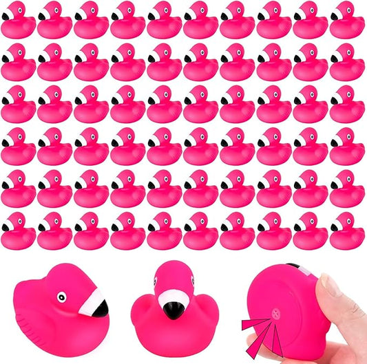 120PCS Adorable Flamingo Rubber Ducks Bulk Pink Floating Squeaky Bath Toys Perfect for Baby Showers, Birthday Parties, Cake Toppers, Pool Party Favors and Classroom Prizes(120)