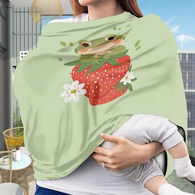 Forchrinse Frog Strawberry Baby Car Seat Cover Soft Stretchy Breastfeeding Nursing Cover Multi Use Animal Print Cover for Shopping Cart/High Chair/Stroller