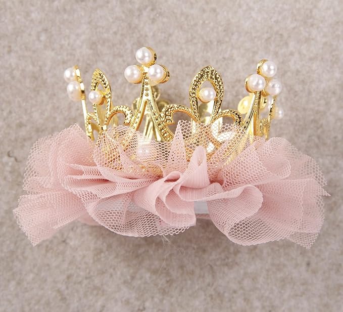 Nishine Baby Crown Hair Pins Princess Girls Crown Tiara Hair Clips Tulle Mesh Tiaras for Kids Gift (Gold)