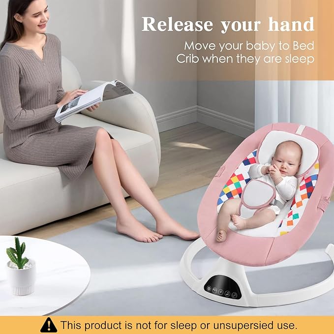 Soobaby Baby Swing for Infants,Electric Swing for Babies,Portable Swing for Baby Boy Girl,Remote Control Indoor Baby Rocker with 5 Sway Speeds,Music and Bluetooth,Light Pink