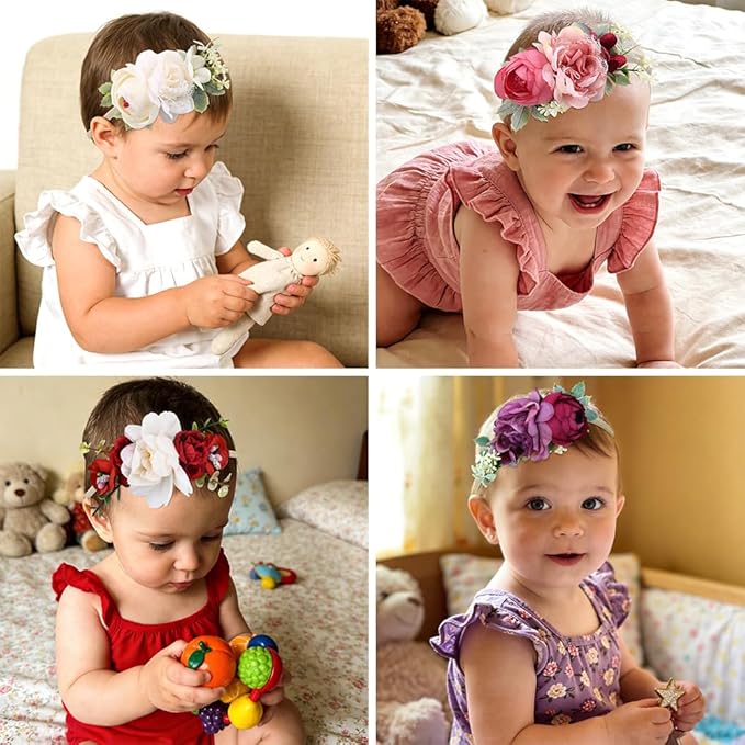 Cinaci 6 Pack Delicate Rose Flower Nylon Headbands Floral Bows Headband