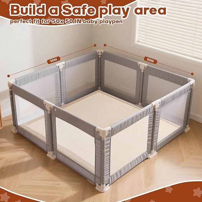 RONGFA Baby Play Mat for Floor,1.3" Thick Elasti-Foam Playpen Mat for Tummy Time, Easy Care with Non-Slip Cushioned for Infant,Kids and Toddler Crawling