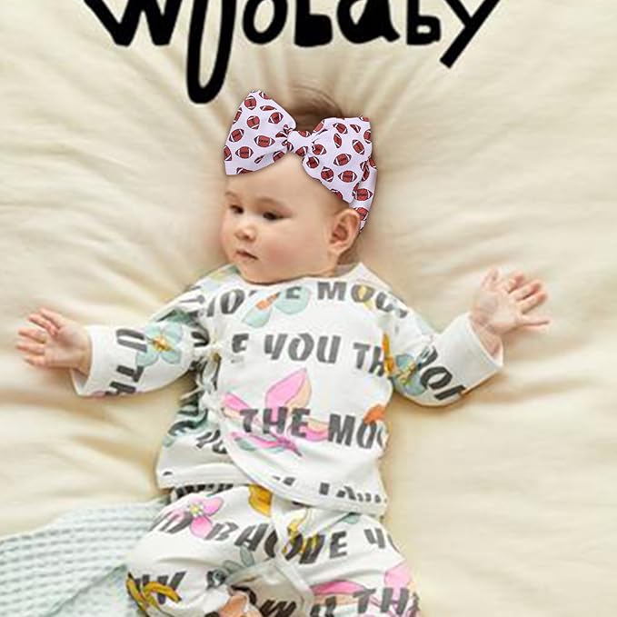 Baby Girls Football Headbands with Bow,Hairband Bowknot Newborn Football Bow Headwarp,Sports Wide Hair Accessories Gift for Football Newborn Infant Toddlers Kids
