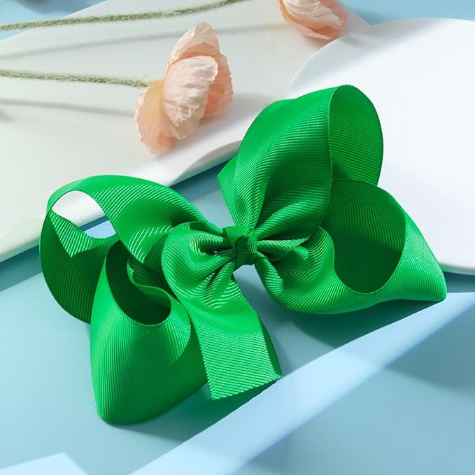 2PCS Oaoleer Green Layered Grosgrain Ribbon Hair Accessories - Alligator Clips and Barrettes for Baby Girls, Infants, Toddlers, Kids, and Teens (6inch-Type A, Green)