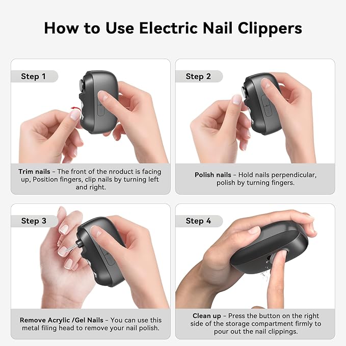 Electric Nail Trimmer – 3-in-1 Electric Nail Clippers with Polisher, 2-Speed Strong Power Automatic Nails Trimmers with Nail Scraps Collector for Seniors and Babies (Dark Gray)