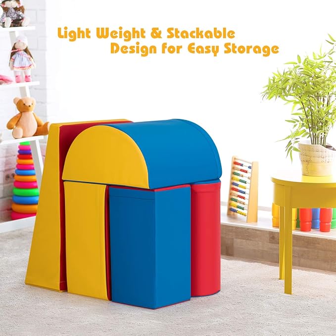 Costzon Crawl and Climb Play Set, Colorful 5 Piece Lightweight Foam Shape for Climbing, Crawling & Sliding, Safe Soft Block for Preschoolers, Baby, Kids (Ruby Red)