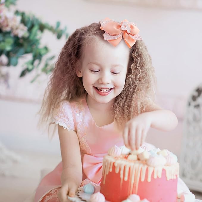 Glitter Birthday Hair Bow for Baby Girls 1 2 3 4 5 6 Years Peach Party Decoration Hair Accessories for Four 4th Birthday