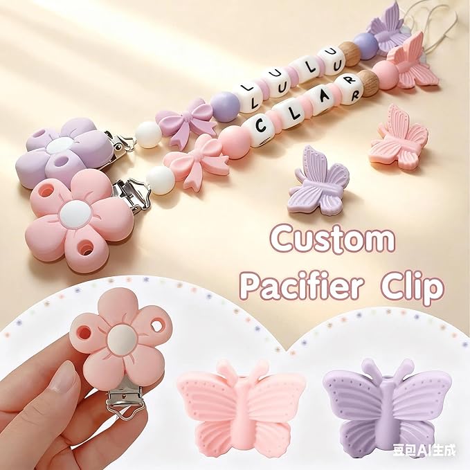 Personalized Baby Pacifier Clip with Name,Customized Name Silicone String Clip for Boy Girl