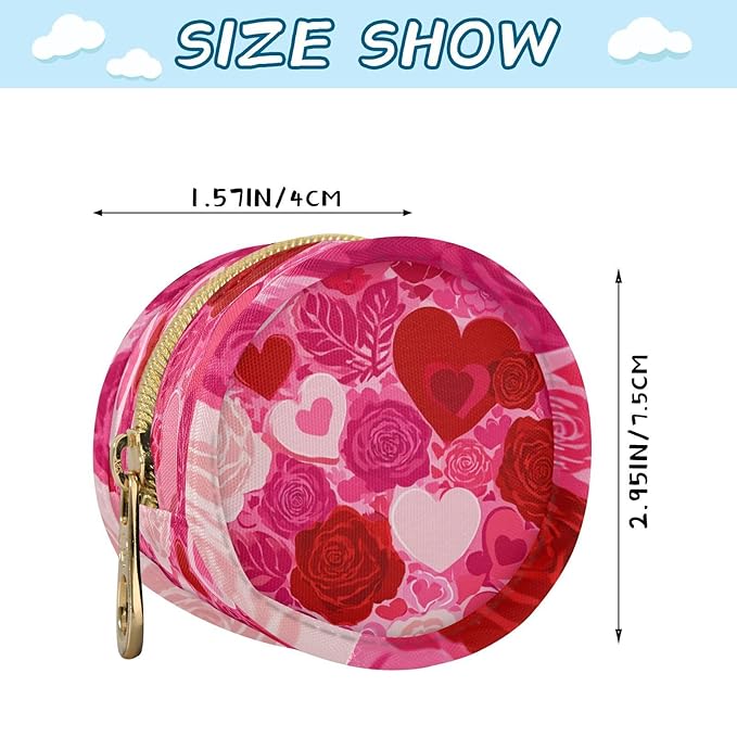 Pacifier Holder with Clip Pacifier Case for Diaper Bag Round Baby Pacifier Pouch Box Bag Portable Pink Love and Rose Valentine