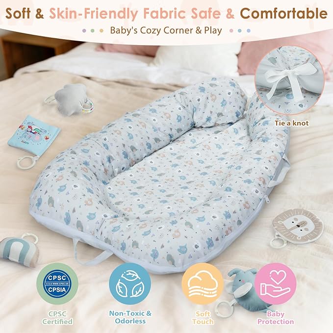 7-in-1 Baby Play Mat & Activity Gym, 0-12 Months Multi-Use Play Center with 5 Hanging Sensory Toys, Early Skill Building, Elephant