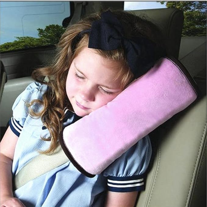 Kids Seatbelt Pillow 2 Packs, Universal Car Seat Belt Pillow Seatbelt Protector Soft Cushion Shoulder Covers Pad Headrest Neck Support Kids for Children and Adult (Beige+Pink)
