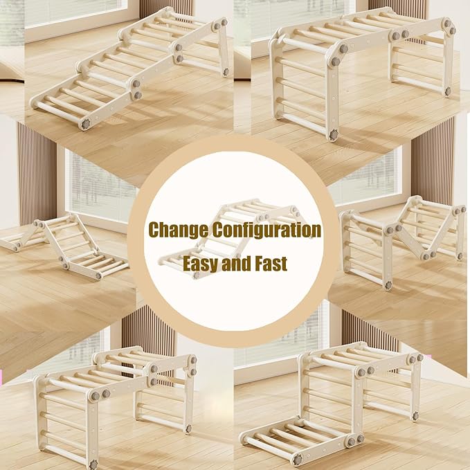 Kids Climbing Toys,Pikler Triangle Set,Plastic Montessori Indoor Play Gym,Multifunction Foldable Indoor Climbing Gym for Kids(Gray)