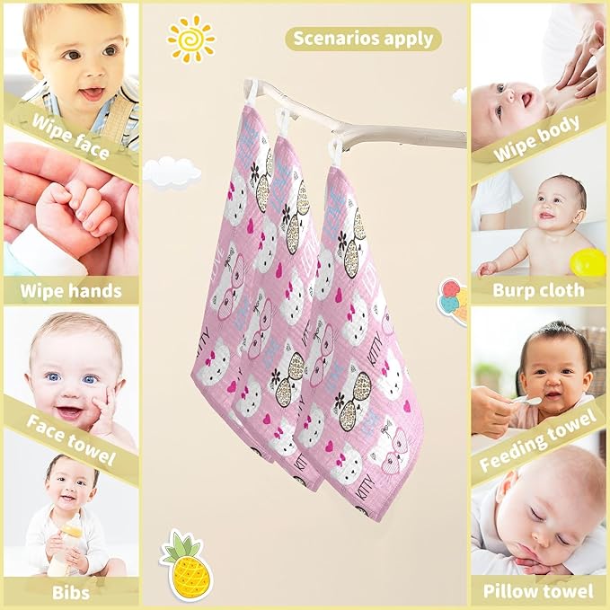vvfelixl Childish Cats Pattern Baby Burp Cloths Baby Muslin Washcloths for Boys Girl Cotton Baby Face Towel for Newborn Infants Soft and Absorbent 11.8 X 11.8 in, 5 Pack