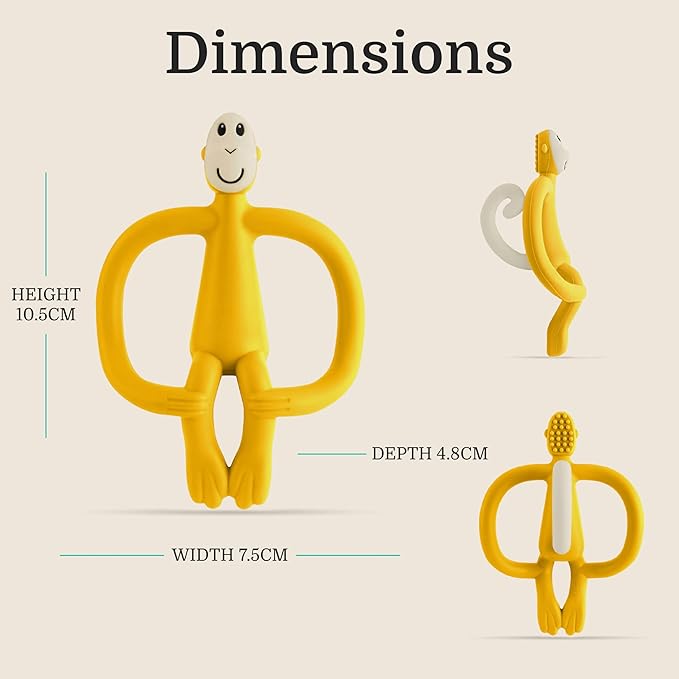 Matchstick Monkey Original Teether & Gel Applicator – Silicone Baby Teether, Easy-to-Grip, BPA-Free, Supports Self-Soothing & Early Brushing, 3 Months+, 4 Inches, Yellow