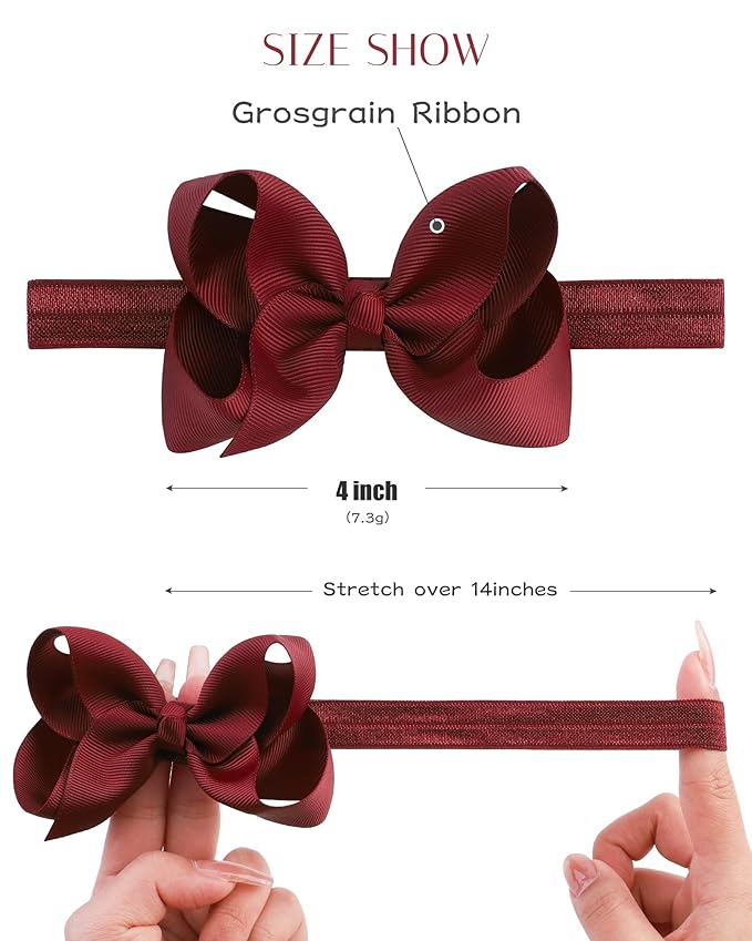 jollybows Hairband - 3 PCS 4" Baby Girls Headbands Boutique Grosgrain Ribbon Hair Bows for Baby Girls Infants Toddler Kids Teens and Children - Pink, Red, Burgundy