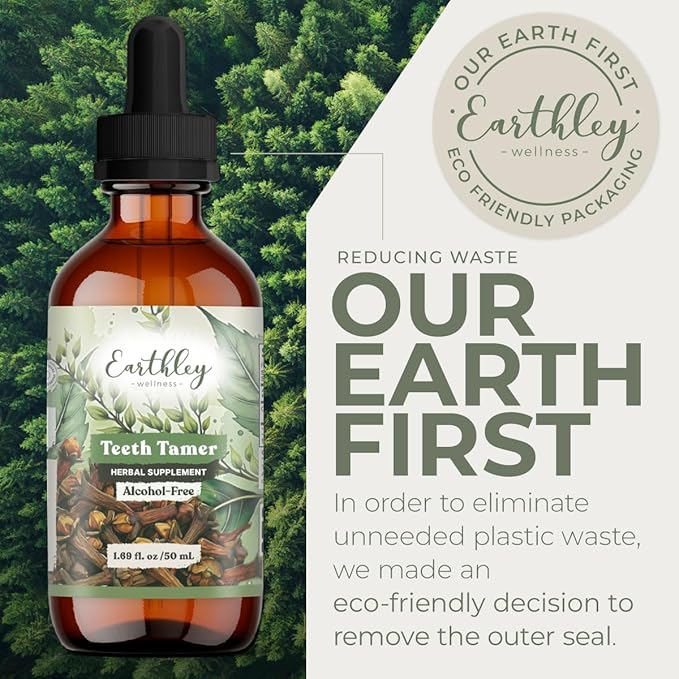 Earthley Wellness Teeth Tamer, Teething Relief for Babies & Kids, Organic Herbal Formula, Soothes Drooling, Gum Discomfort & Irritability, Sugar-Free, 3+ Month Supply (1.69 oz Glass, 500 doses)