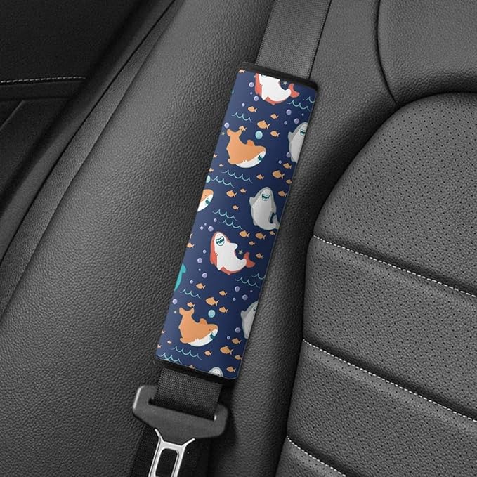 ENLACHIC Kids Car Seat Belt Cover, Cute Cartoon Animal Print Baby Car Seat Strap Pads Infant Car Seat Protector Car Accessories Universal All Cars,Cut Shark