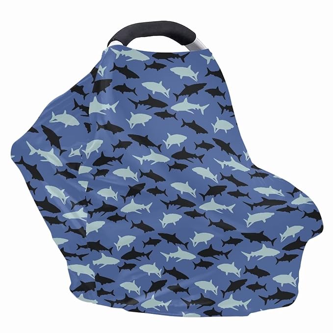 AFPANQZ Cool Shark Pattern Nursing Cover Breastfeeding Scarf Baby Car Seat Covers Infant Stroller Cover Carseat Canopy for Girls and Boys Blue
