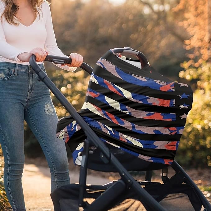 American Flag Camo Car Seat Covers Multi-Purpose Windproof Car Seat Canopy Cover Dust Cover Privacy Protection Durable Multifunctional Breastfeeding Scarf
