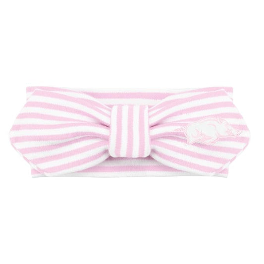 Creative Knitwear Arkansas Razorbacks Infant Girls Pink/White Striped Hair Knot Headband Embroidered Logo - Size Newborn - 4T