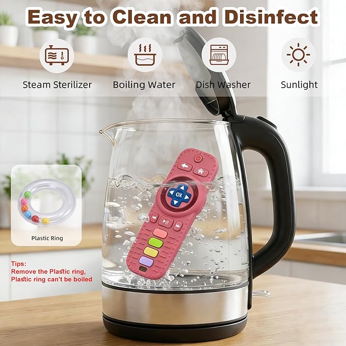 Teething Toys for Baby, Sensory Baby Chew Toy, Rattle Teether Toys for Babies 0-3-6-12 Months, Silicone TV Remote Control Shape for New Baby Gift (Pink)