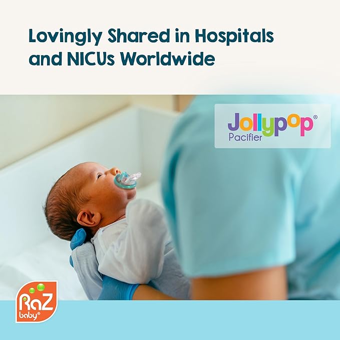 RaZbaby Jollypop Pacifier for Babies 3 Months and Up, USA Made, Natural Shaped Orthodontic Binky, Lovingly Shared in NICUs & Hospitals Worldwide, Medical-Grade 100% BPA-Free - 10 Pack - Blue