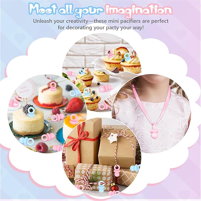 36 PCS Plastic Pacifiers for Baby Shower Game Girl, 1.75 Inch Cute Baby Shower Pacifiers for Decoration DIY, Gender Reveal Table Scatter, Pacifier Hunt Games, Party Favors(Pink&Blue)