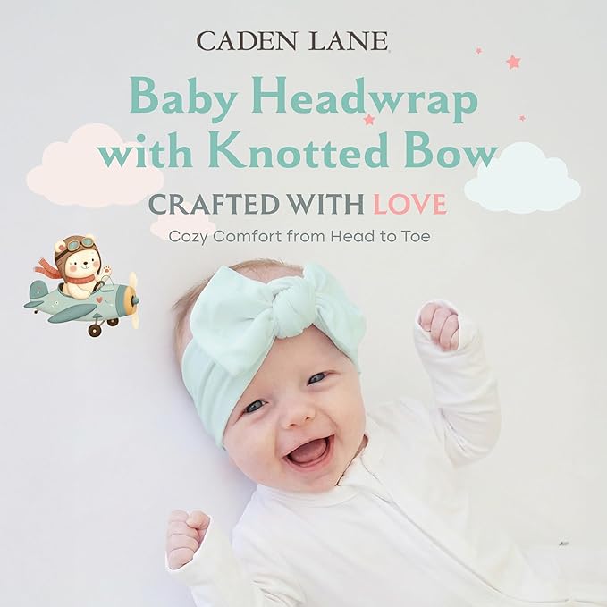 Caden Lane Baby Headwrap with Knotted Bow, Soft & Stretchy Bamboo Viscose, Comfortable Infant Hairband for Newborn & Toddler Girls, Ideal Gift for Baby Shower & Milestone Celebration, Lily Pad Green