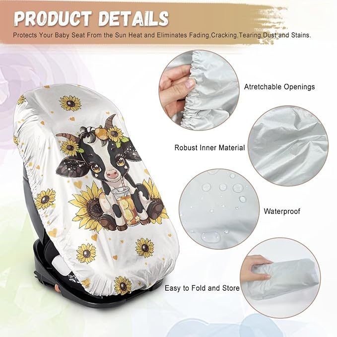 XYZCANDO Cow Print Insulated Car Seat Cover for Baby Cute Baby Car Seat Shade Cover Dustproof Car Seat Sun Cover for Baby Easy to Install Car Seat Covers for Babies Girl Gift for Wife