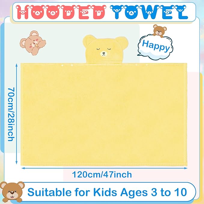 Xtinmee Toddler Bath Towels Hooded for Kid 0-5 Year 28 x 47 Inch Absorbent Baby Hooded Towel with Bear Ears Large Boys Girls Infant Towels Bathrobe Shower Blanket(Soft Color,4 Pcs)