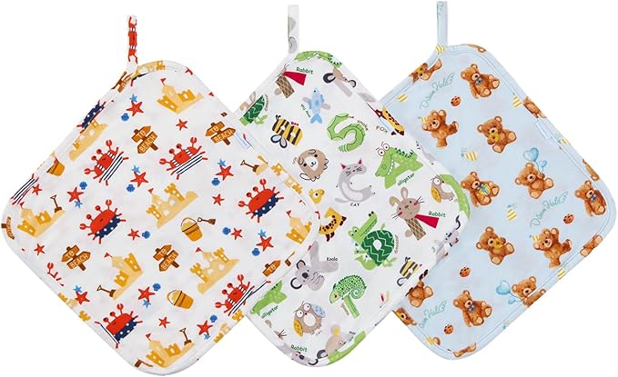 3 Pack Baby Pacifier Blanket Super Soft and Breathable Snuggler Lovey Security Bamboo Viscose Blanket 9.5" X 9.5" Bear/Animal/Crab One Size