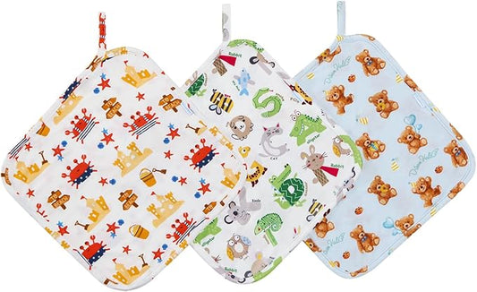 3 Pack Baby Pacifier Blanket Super Soft and Breathable Snuggler Lovey Security Bamboo Viscose Blanket 9.5" X 9.5" Bear/Animal/Crab One Size