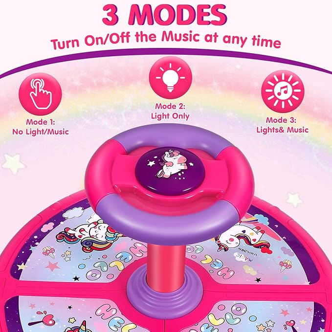 Sumapner Unicorn Sit and Spin Toys for Toddlers, Extra Large Size, Christmas Birthday Gift for Kids Boys Girls with Music & LED Lights, 360°Spinning Seat Sensory Toys Stocking Stuffers