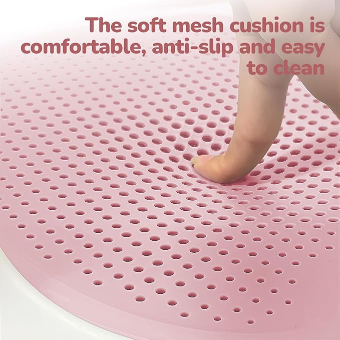 Baby Bath Seat for Babies 6 Months & Up - One-Handed Snap-On Armrest Baby Bath Chair | 4 Suction Cup Non-Slip Baby Bathtub Seat with Storage Bag | Ergonomic Infant Bath Seats for Baby Sitting Up Pink