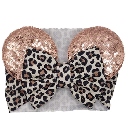 Mouse Ears Headband/Headwrap - Toddler, Baby, Kids upto 4 Years - Leopard Bow