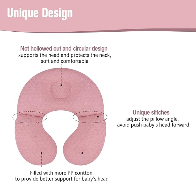 KAKIBLIN Baby Travel Pillow,Upgraded Baby Neck Pillows for Car Seat,Baby Support Pillow,Infant Neck Pillow for Toddler Head and Neck,Newborn Head Support for Car Seat,Pushchair (Pink)