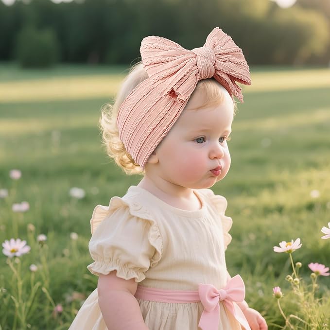 LemonSpace Handmade Baby Girls Headbands Soft Stretchy Nylon Hair Bands Hair Accessories with Bows for Newborn Baby Girls Infant Toddlers Kids (Blush pink)