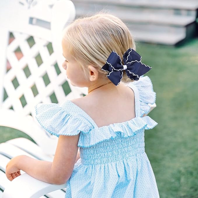 OAOLEER 5” 2PCS Hair Bows for Girls, Navy Grosgrain Ribbon Bows Hair Alligator Clips Hair Accessories for Girls Infants Toddlers Kids Teens Children (Navy)