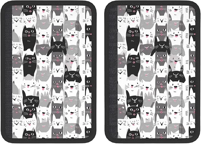 Cartoon Cat Kitten Seat Belt Cover Fits Cars Trucks SUV Sedans Sweat Absorption Car Seatbelt Strap Cover, Cute Auto Interior Accessories Protector