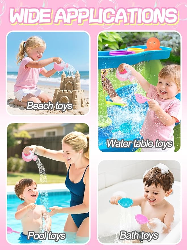 Small Bath Toys for Toddlers Age 1-3 - Super Easy to Clean Water Table Toys, Baby Bath Tub Swimming Pool Beach Toy Accessories for Fun Tactile Training Newborn Gifts, 3 Pack (Pink)