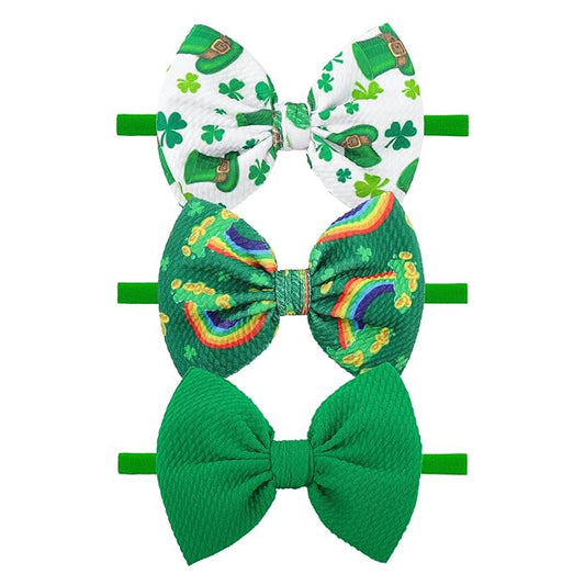 YanJie St Patricks Bows Headbands Shamrock Headbands Green Clover Newborn St. Patrick Top Hat Hair Bows Hair Accessories Gift