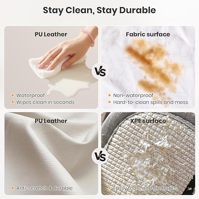 Baby Play Mats for Floor, 50x50 Extra Thick & Super Soft Play Mat for Floor, Toddlers & Baby Play Mat, Waterproof Non-Slip Play mat, Stylish Breathable Easy to Clean Playmat - Beige