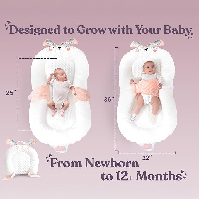 Infant Support Pillow with Adjustable Side Panels - Portable Cushion with Milestone Circles for 0-12 Months - Pink (Pink)