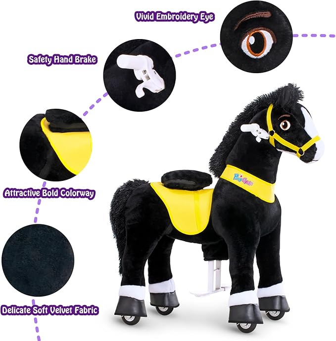 PonyCycle Ride on Toys Riding Black Horse Toys Essential Model E (with Brake/ 30" Height/Size 3) Pony Rider Walking Animals Rocking Horse Ride on Horse for Kids Riding Toys No Battery Electricity E338
