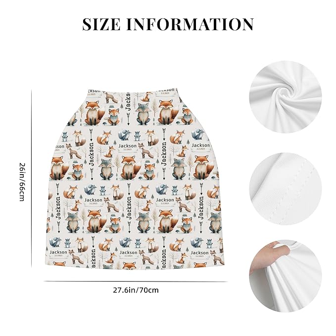 Personalized Woodland Baby Car Seat Cover with Name,Multi-Use Canopy for Nursing, Strollers,Shopping Carts,Customized Breastfeeding Cover, Full Privacy,Infant Stroller Cover