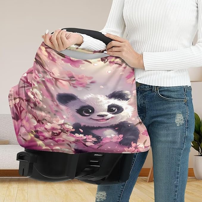 GIFTPUZZ Panda Nursing Cover for Breastfeeding, Car Seat Cover Nursing Scarf, Shopping Cart Stroller Covers, Soft Car Seat Canopy Breathable Multipurpose Design Light Blanket Stroller Cover
