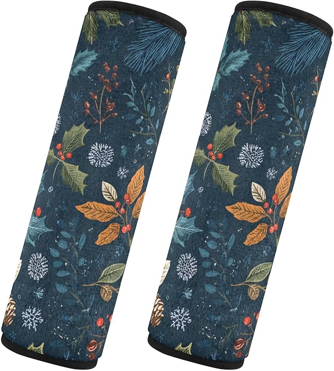 2 Pack Seatbelt Covers Seat Belt Cover Pad for Adults Boys Girls Car Seat Strap Covers Pads Cushion Universal Shoulder Strap Pad Protector for Backpack Camera Bag 6.5 Inch Vintage Blue Holly Leaves