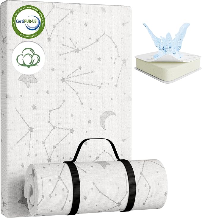 YENING Organic Cotton Pack and Play Mattress Pad Breathable 38x26 Waterproof Baby Mattress for Pack N Play Matress Topper Waterproof with Strap