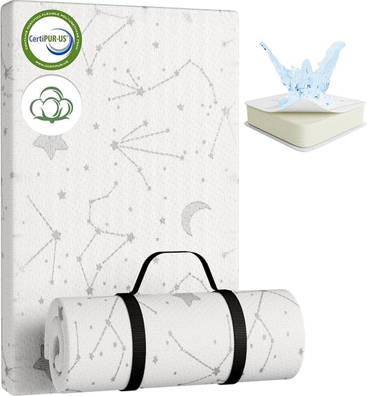 YENING Organic Cotton Pack and Play Mattress Pad Breathable 38x26 Waterproof Baby Mattress for Pack N Play Matress Topper Waterproof with Strap